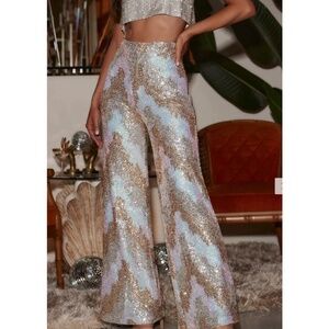 12th Tribe Genevieve Ivory Multi Sequin Pants